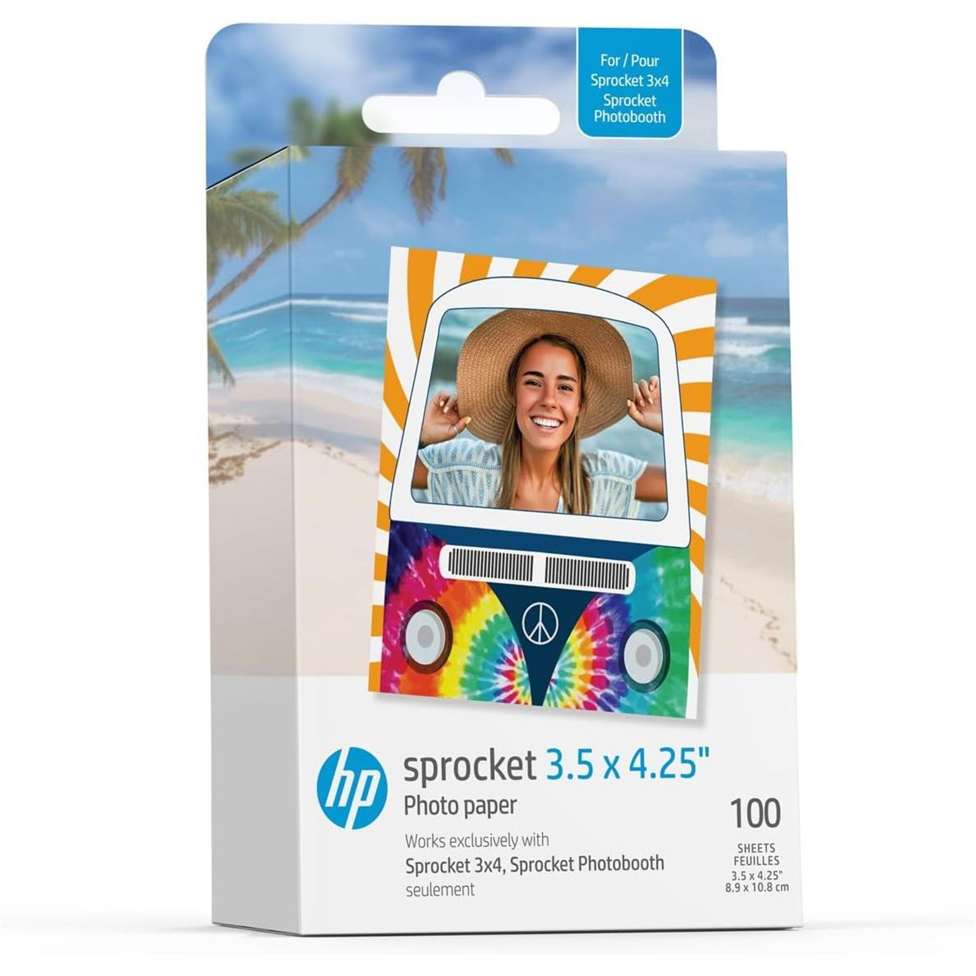 HP Sprocket Photobooth 3x4 英寸照片打印机（粉色）套装，含 3.5 x 4.25 英寸 Zink 相纸（300 张）