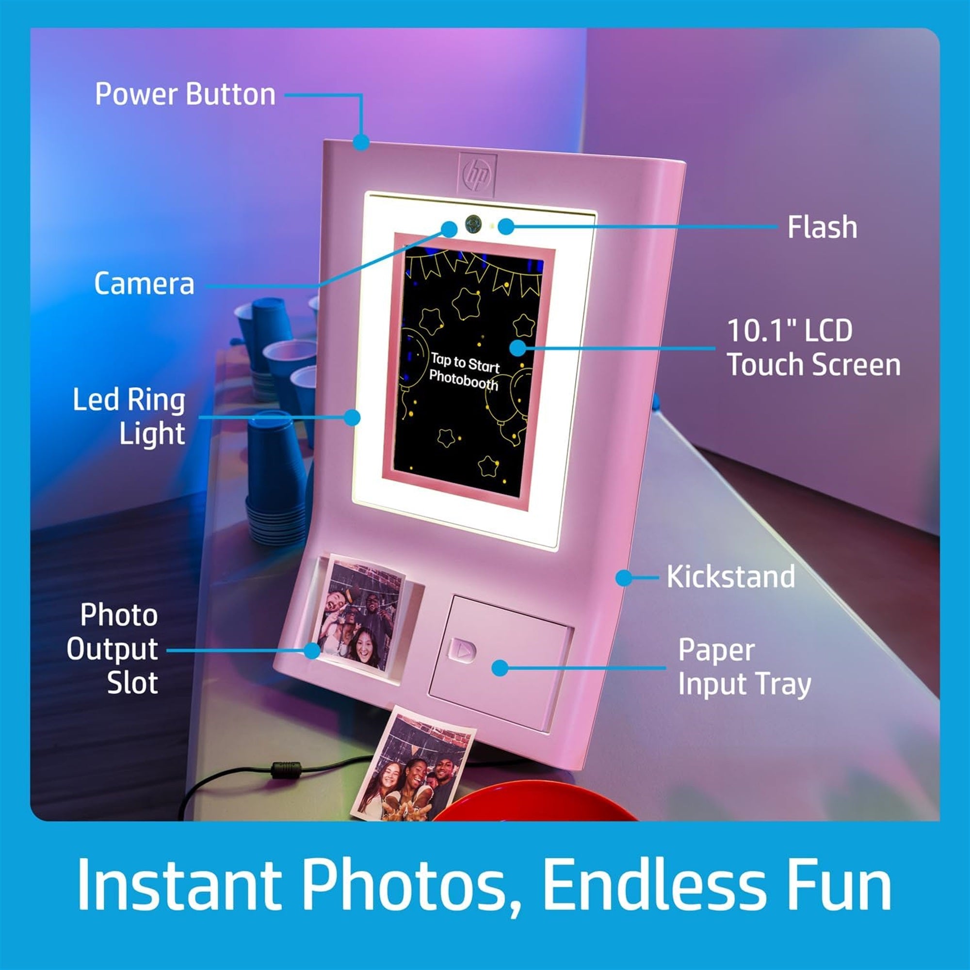 HP Sprocket Photobooth 3x4 照片打印机（粉色）套装，含 Zink 纸（100 张）和便携包