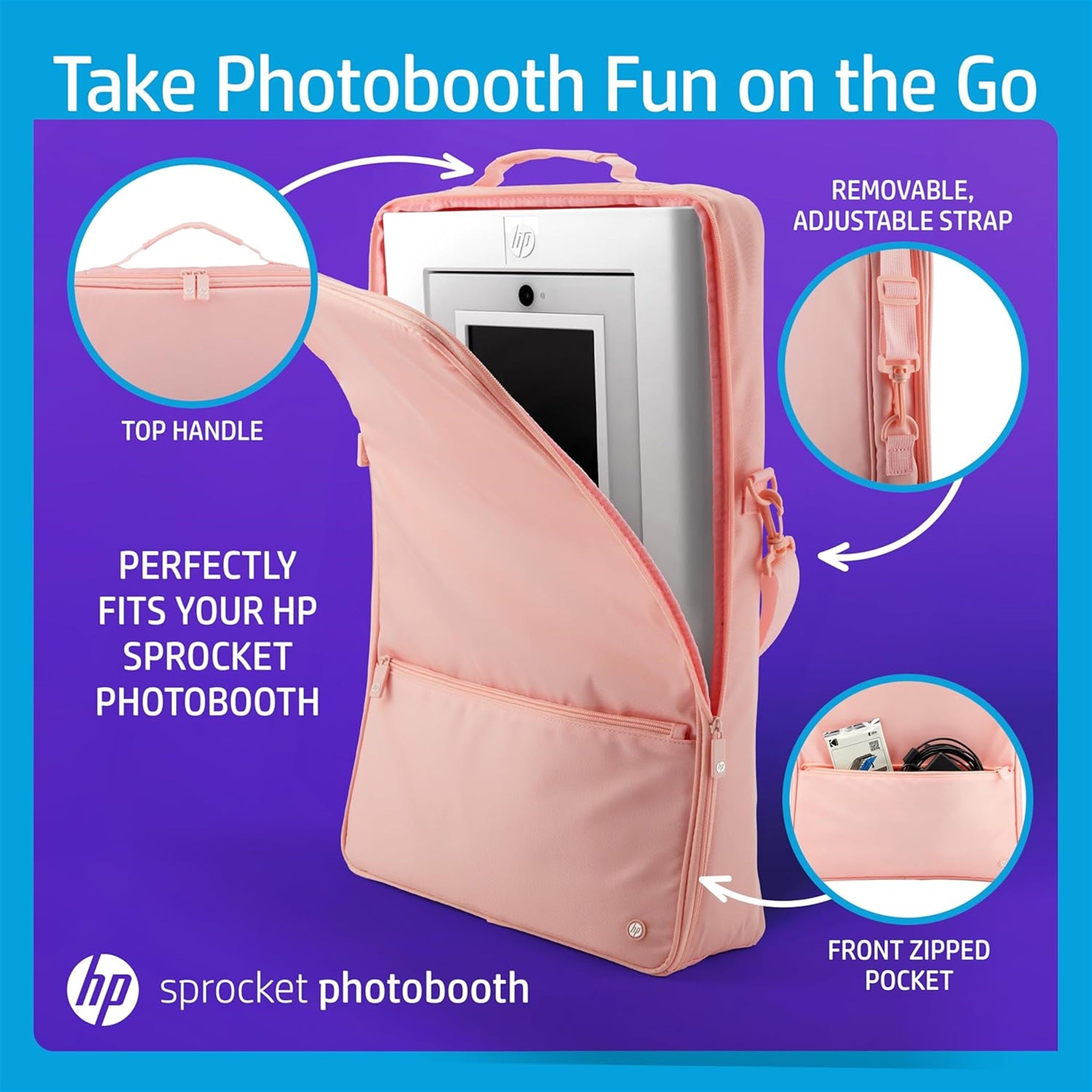 HP Sprocket Photobooth 3x4 valokuvatulostin (vaaleanpunainen) nippu sinkkipaperilla (100 arkkia) ja kantolaukku