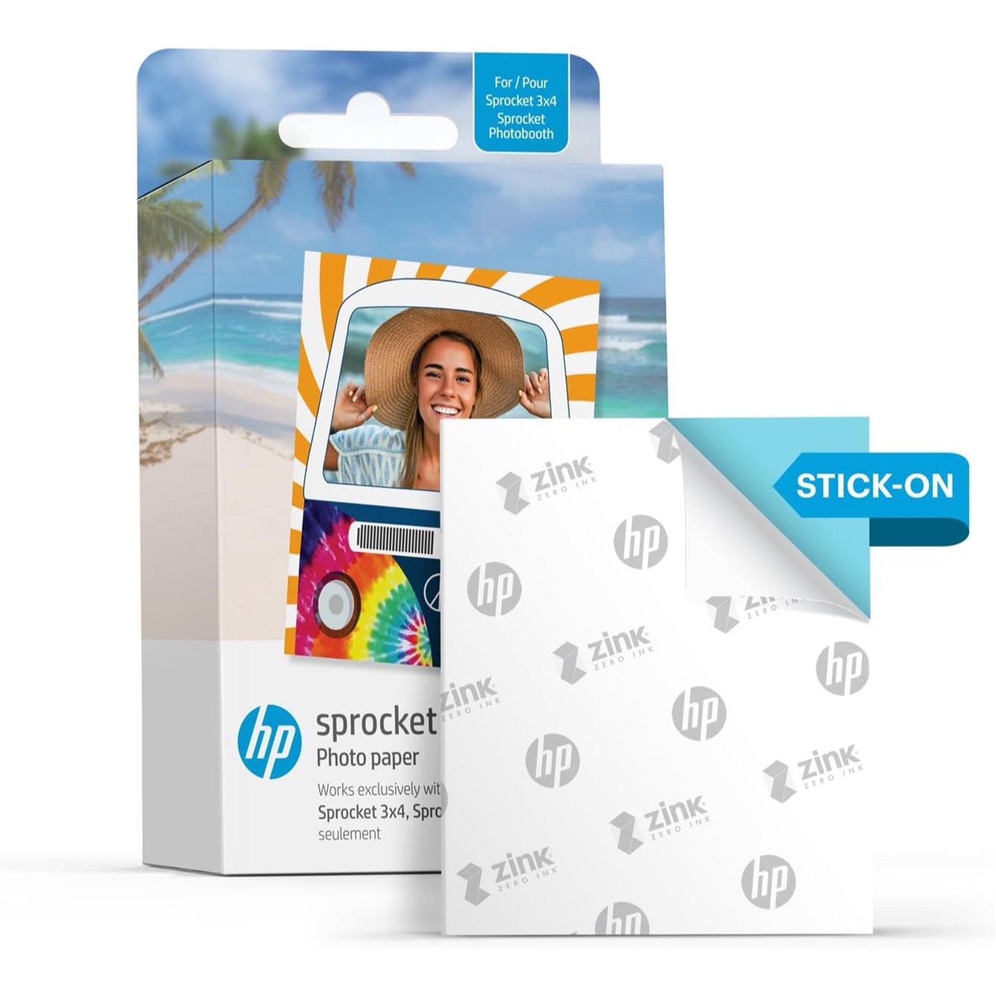 HP Sprocket Photobooth 3x4 照片打印机（粉色）套装，含 Zink 纸（100 张）和便携包