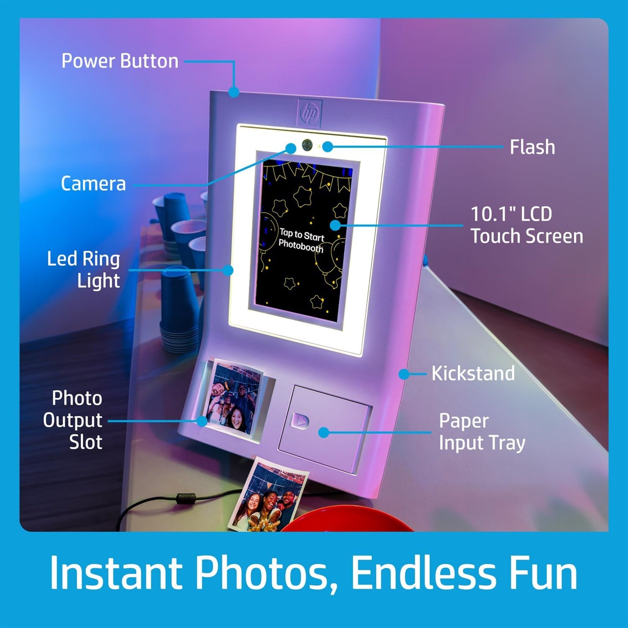 HP Sprocket Photobooth 3x4 照片打印机（白色）套装，含 Zink 纸（100 张）和便携包