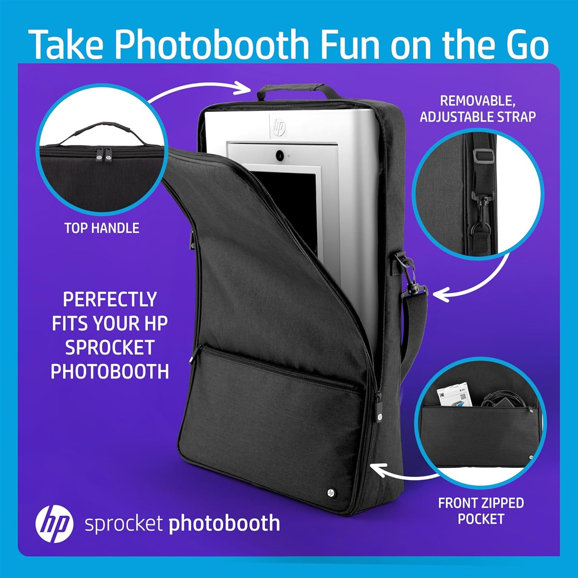 HP Sprocket Photobooth 3x4 照片打印机（白色）套装，含 Zink 纸（100 张）和便携包