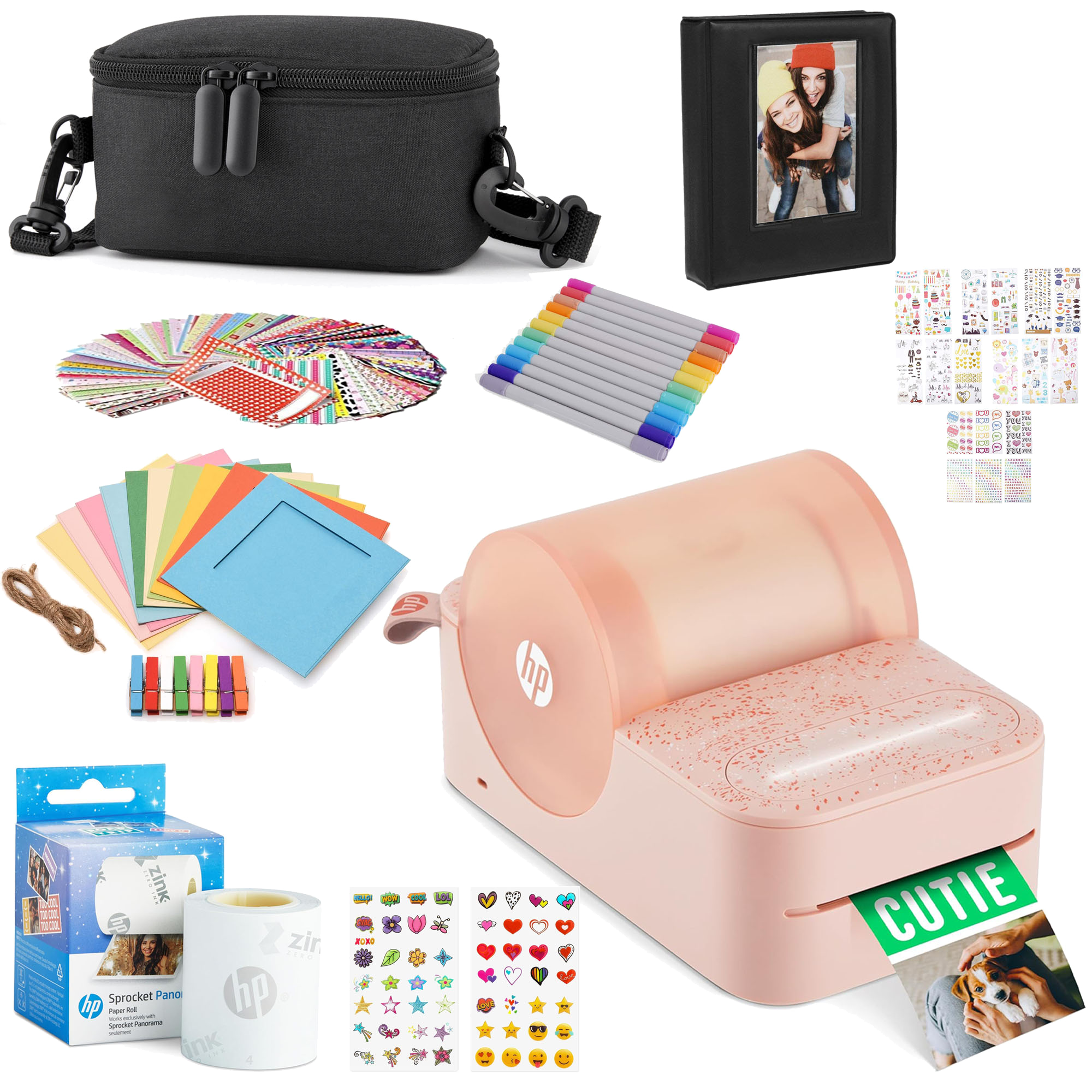 HP Sprocket Panorama Instant Portable Color Label & Photo Printer (Pink) Gift Bundle Sprocket Printers