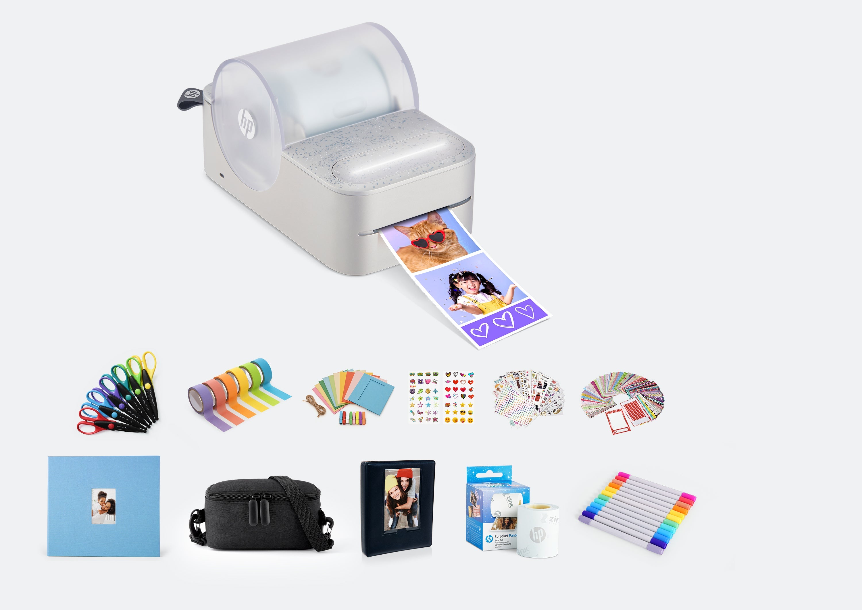 HP Sprocket Panorama Instant Portable Color Label & Photo Printer Craft Bundle